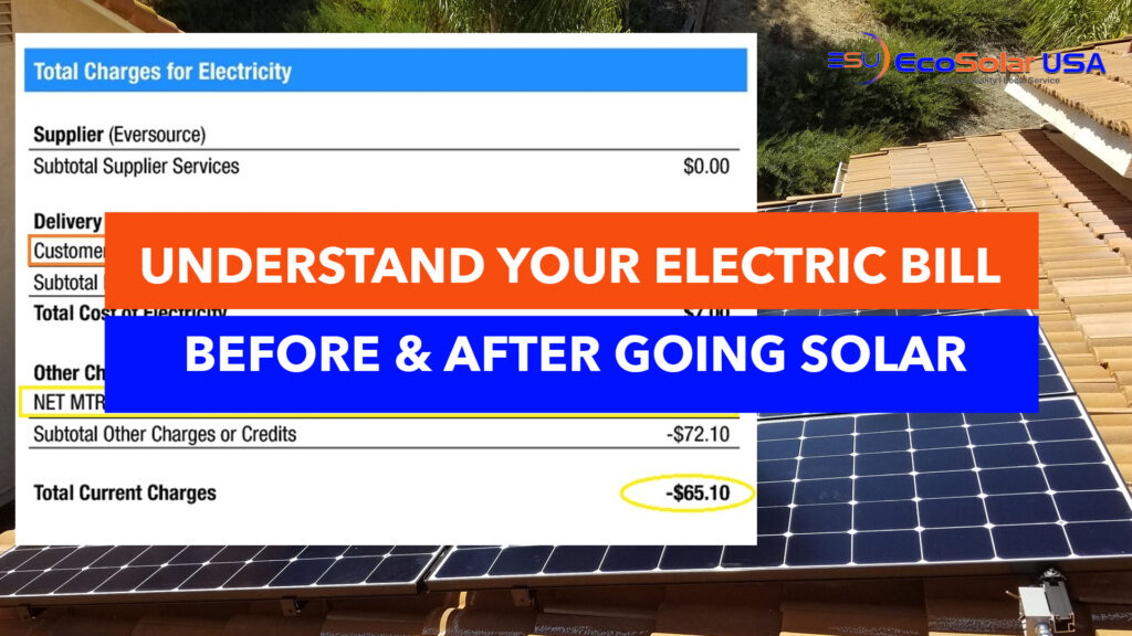 electric bill with solar panels on rooftop