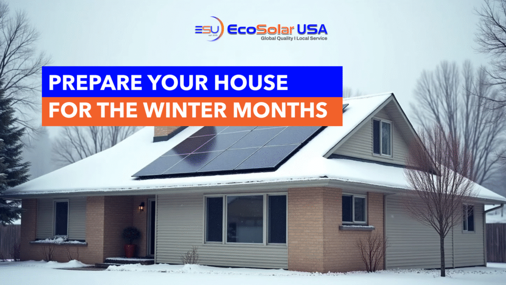 Winter house with solar panels on rooftop