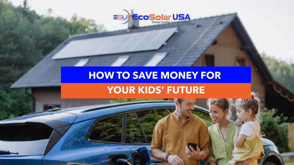 Family in front of the house with solar panels